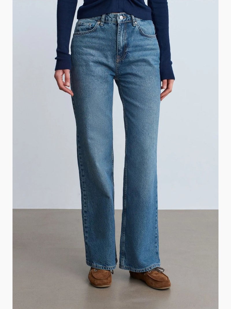 Vaqueros de denim de algodón de tiro alto y pernera ancha dilvin Azul zafiro - Kiabi