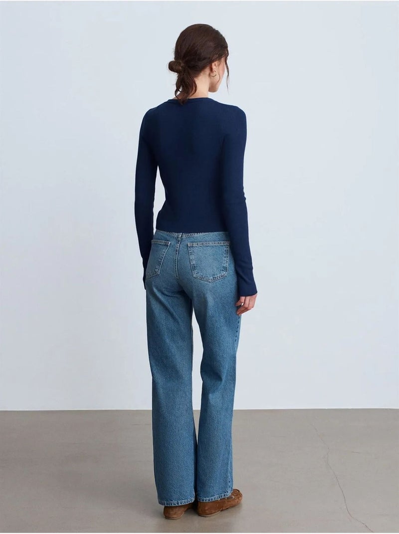 Vaqueros de denim de algodón de tiro alto y pernera ancha dilvin Azul zafiro - Kiabi