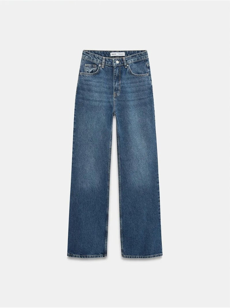 Vaqueros de denim de algodón de tiro alto y pernera ancha dilvin Azul zafiro - Kiabi