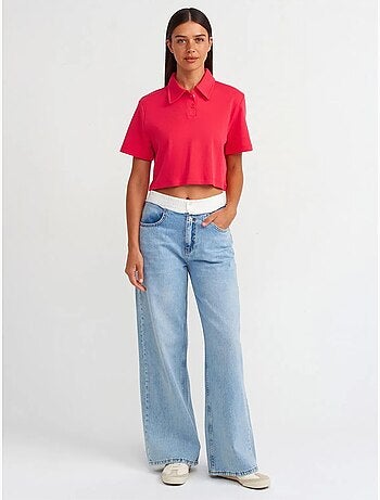 Vaqueros de denim de algodón de tiro alto y pernera ancha dilvin