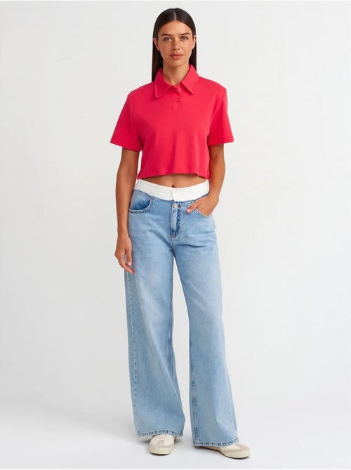 Vaqueros de denim de algodón de tiro alto y pernera ancha dilvin - Kiabi Vaqueros de denim de algodón de tiro alto y pernera ancha dilvin - Kiabi