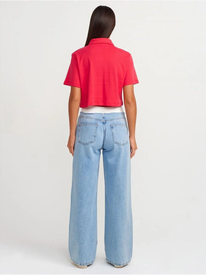 Vaqueros de denim de algodón de tiro alto y pernera ancha dilvin Azul zafiro - Kiabi