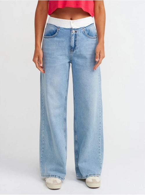 Vaqueros de denim de algodón de tiro alto y pernera ancha dilvin - Kiabi Vaqueros de denim de algodón de tiro alto y pernera ancha dilvin - Kiabi