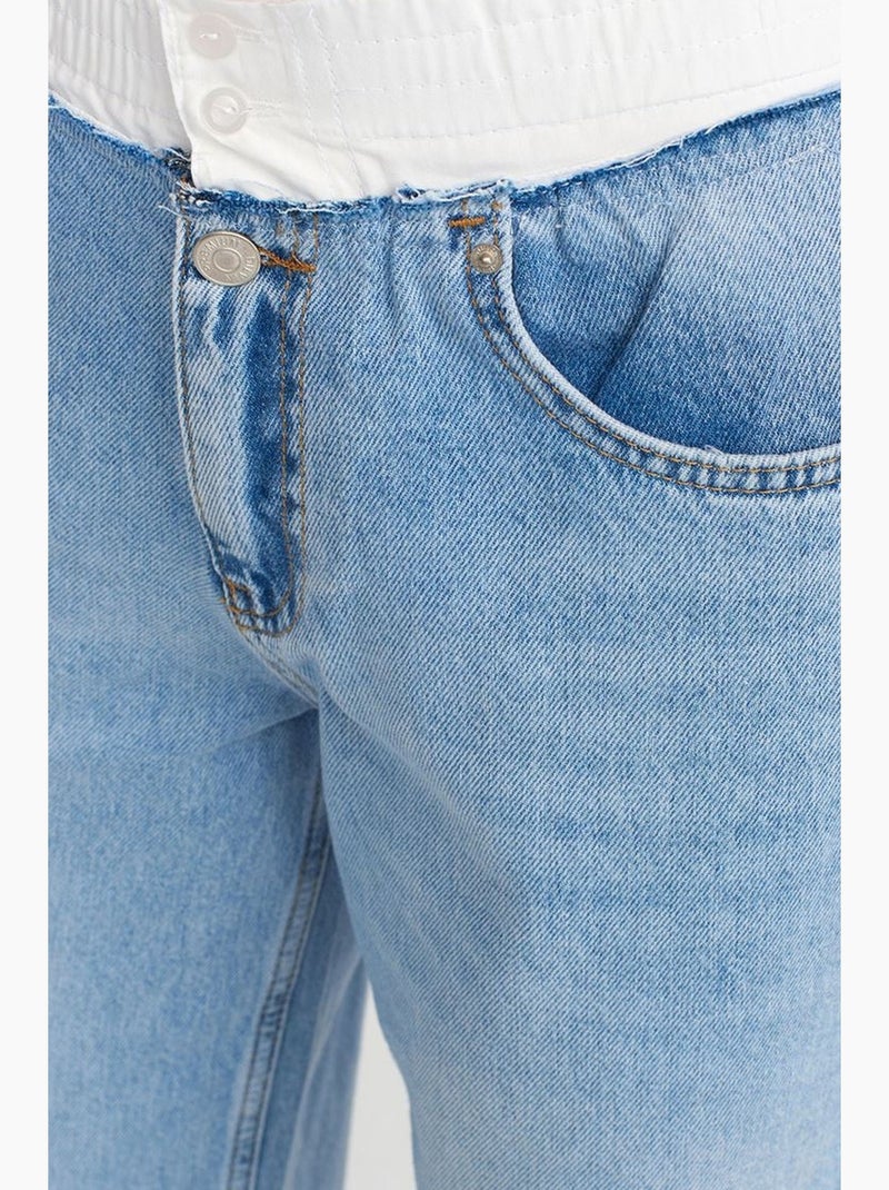 Vaqueros de denim de algodón de tiro alto y pernera ancha dilvin Azul zafiro - Kiabi