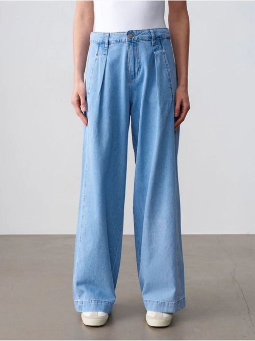 Vaqueros de denim de algodón de tiro alto y pernera ancha dilvin - Kiabi Vaqueros de denim de algodón de tiro alto y pernera ancha dilvin - Kiabi