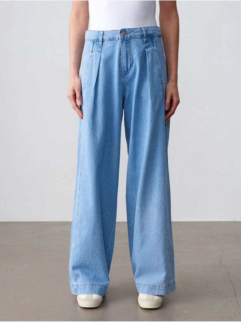 Vaqueros de denim de algodón de tiro alto y pernera ancha dilvin Azul zafiro - Kiabi
