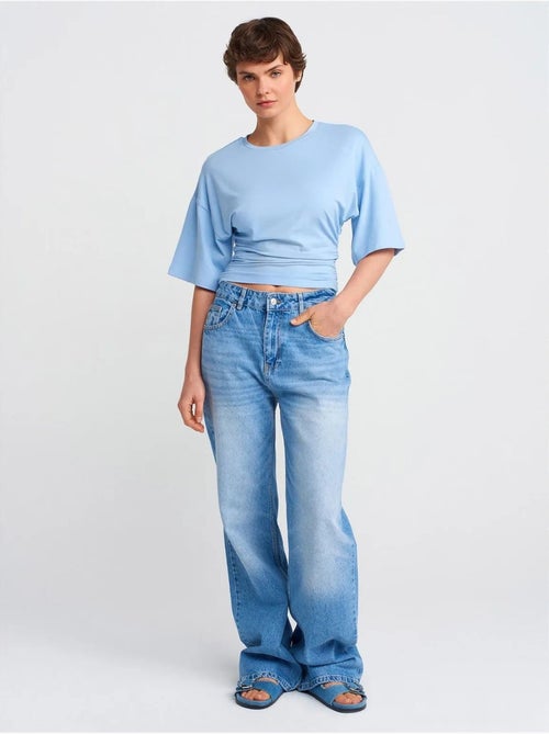 Vaqueros de denim de algodón de tiro alto y pernera ancha dilvin - Kiabi Vaqueros de denim de algodón de tiro alto y pernera ancha dilvin - Kiabi