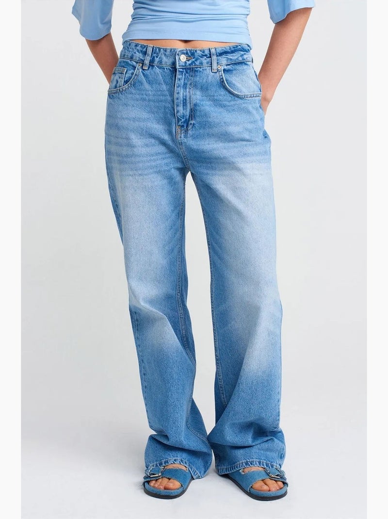 Vaqueros de denim de algodón de tiro alto y pernera ancha dilvin Azul zafiro - Kiabi