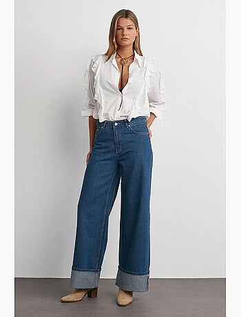 Vaqueros de denim de algodón de tiro alto y pernera ancha dilvin