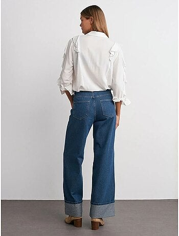 Vaqueros de denim de algodón de tiro alto y pernera ancha dilvin