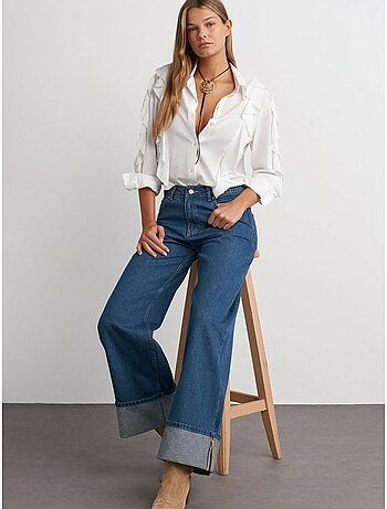 Vaqueros de denim de algodón de tiro alto y pernera ancha dilvin