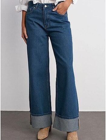 Vaqueros de denim de algodón de tiro alto y pernera ancha dilvin