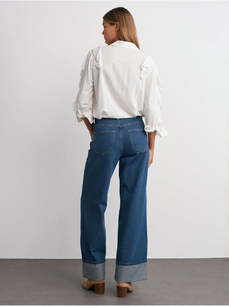Vaqueros de denim de algodón de tiro alto y pernera ancha dilvin Azul zafiro - Kiabi