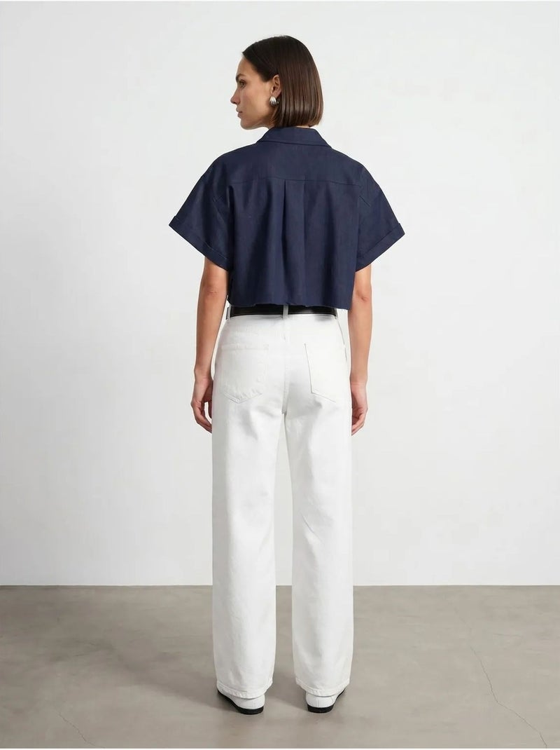 Vaqueros de denim de algodón de tiro alto y pernera ancha dilvin Blanco - Kiabi