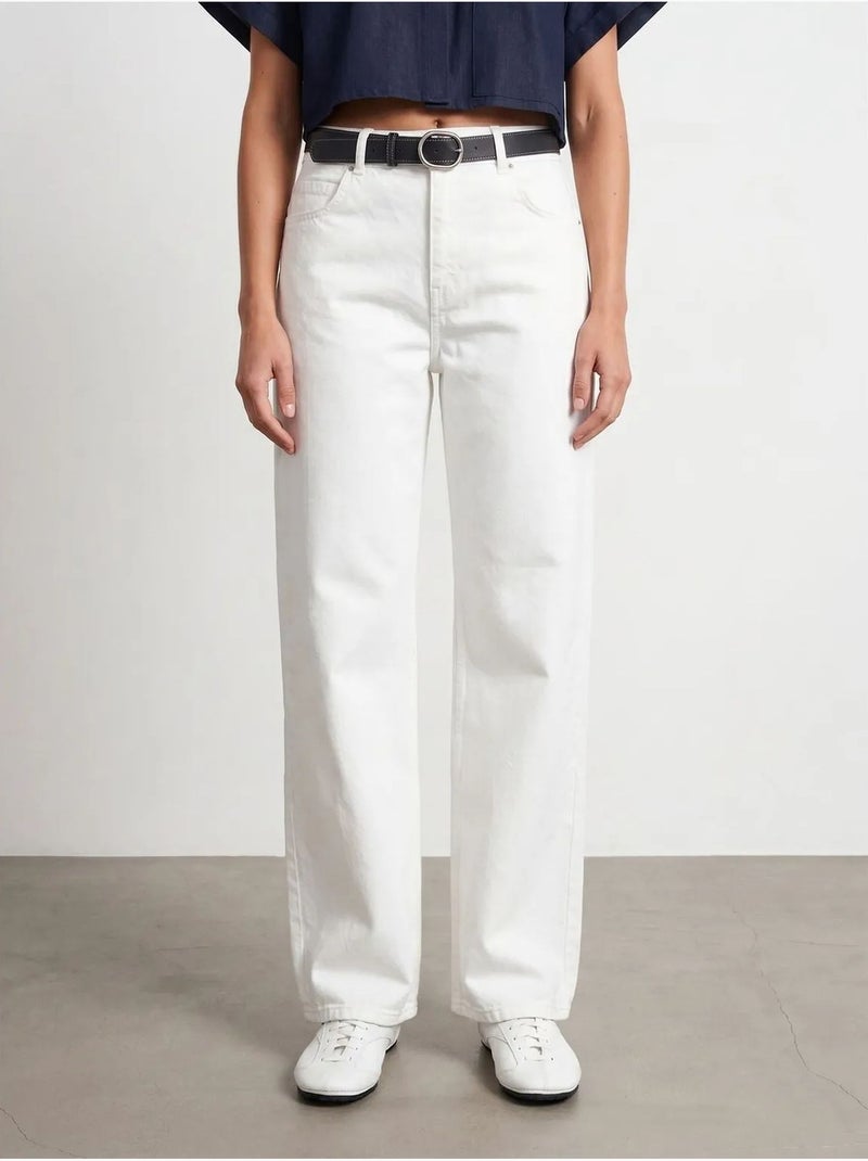 Vaqueros de denim de algodón de tiro alto y pernera ancha dilvin Blanco - Kiabi