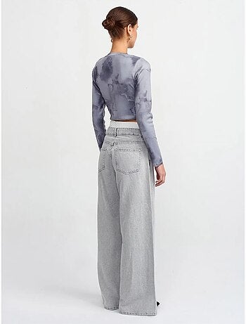 Vaqueros de denim de algodón de tiro alto y pernera ancha dilvin