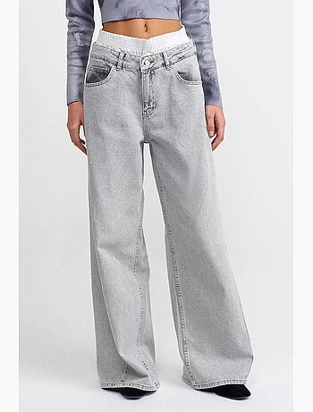 Vaqueros de denim de algodón de tiro alto y pernera ancha dilvin