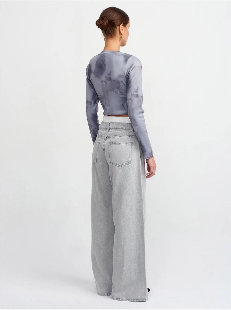 Vaqueros de denim de algodón de tiro alto y pernera ancha dilvin Gris claro - Kiabi
