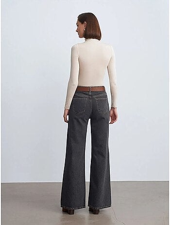 Vaqueros de denim de algodón de tiro alto y pernera ancha dilvin