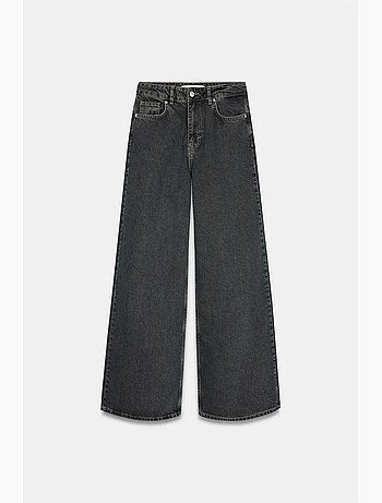 Vaqueros de denim de algodón de tiro alto y pernera ancha dilvin