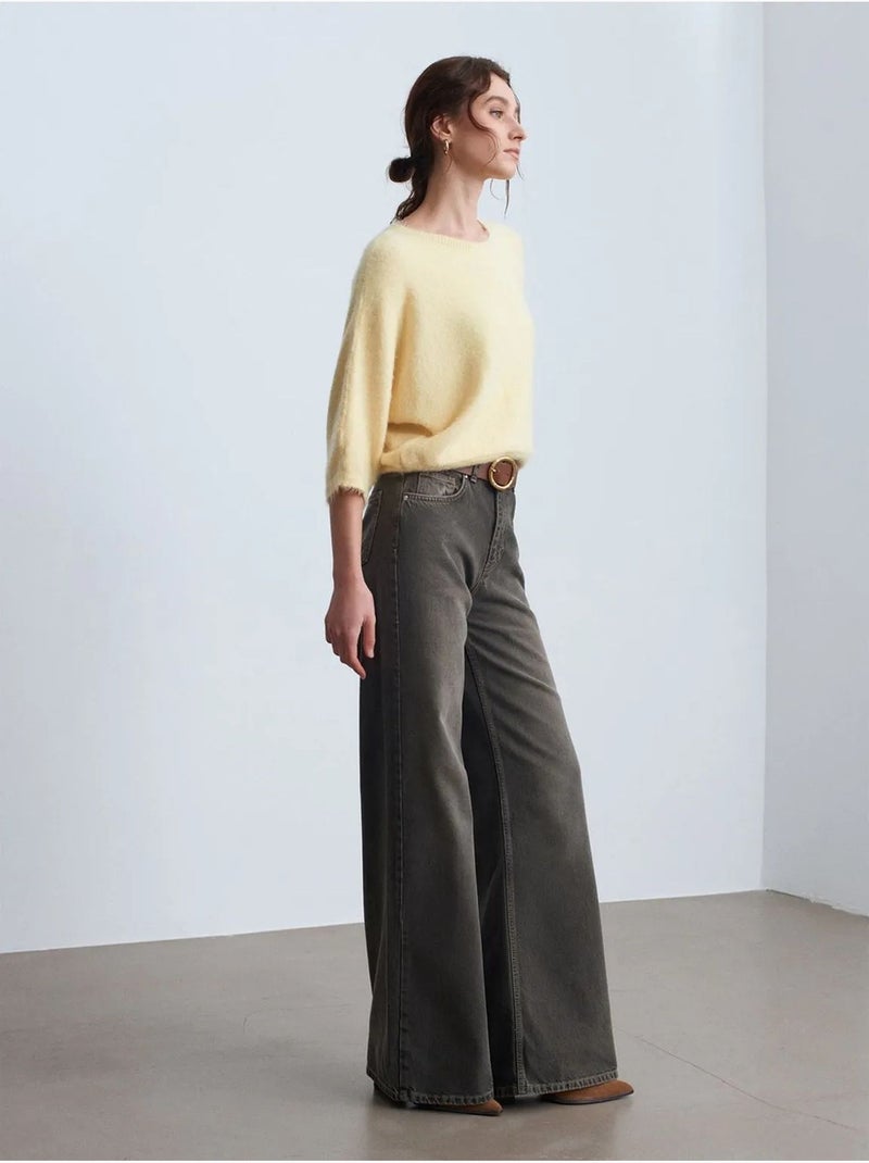 Vaqueros de denim de algodón de tiro alto y pernera ancha dilvin Gris oscuro - Kiabi