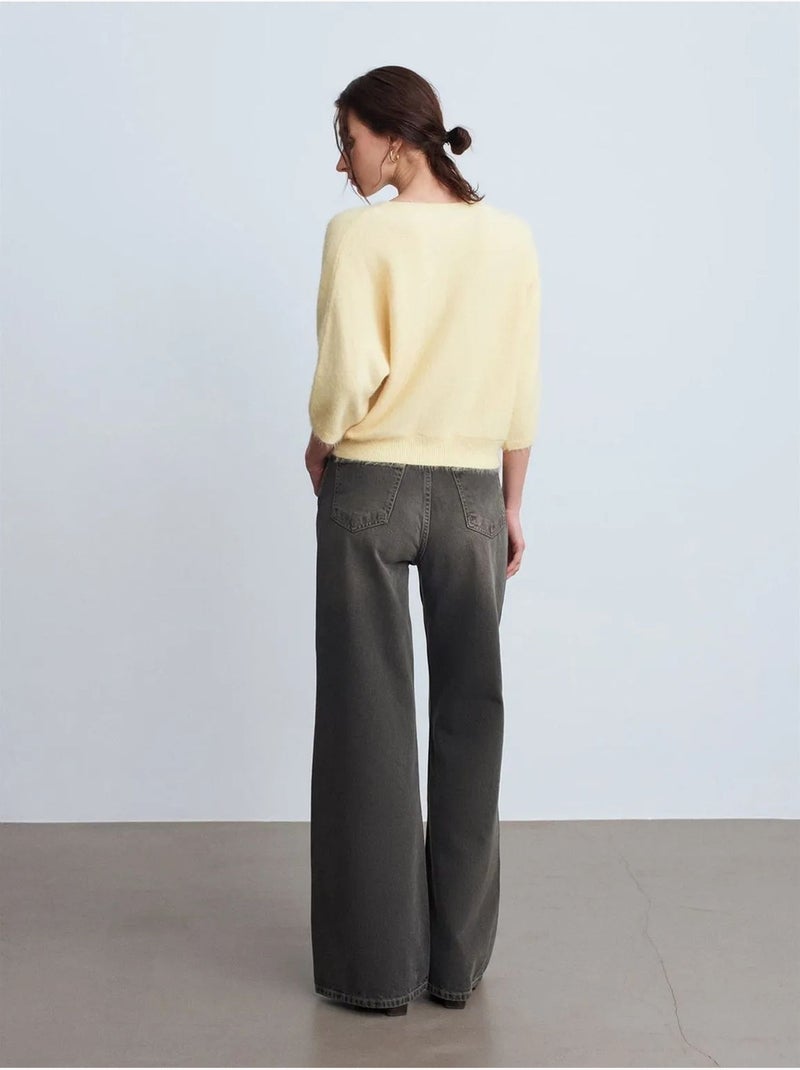 Vaqueros de denim de algodón de tiro alto y pernera ancha dilvin Gris oscuro - Kiabi