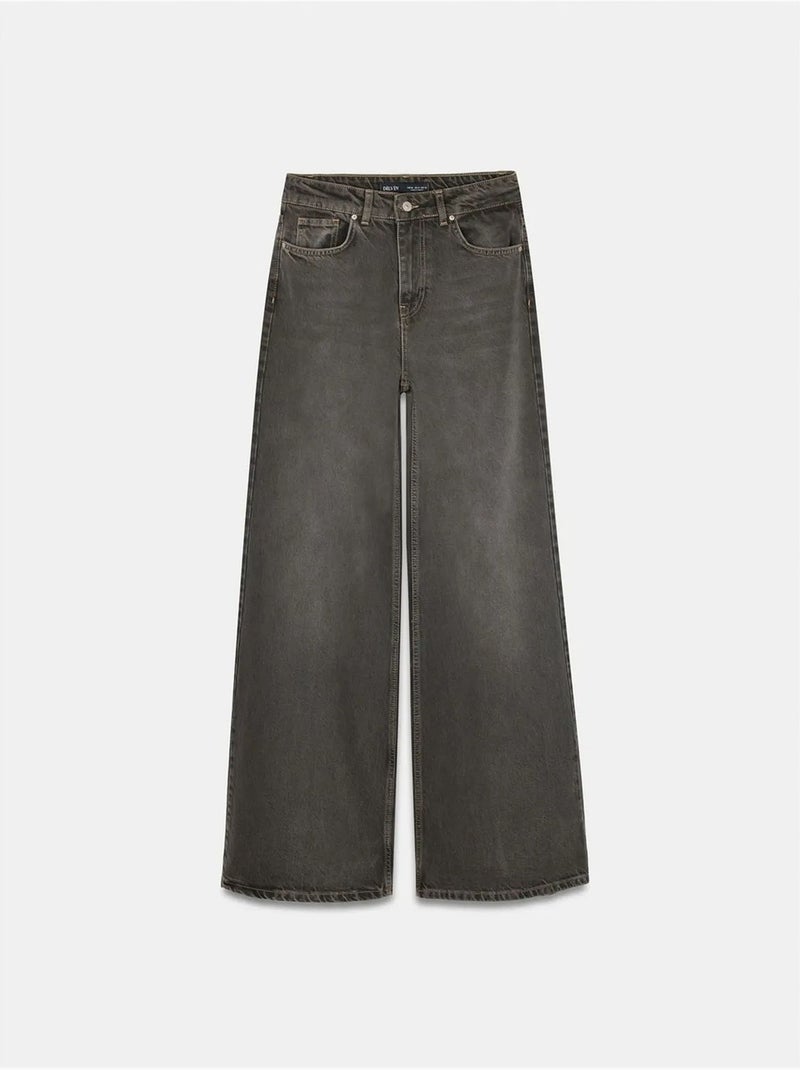 Vaqueros de denim de algodón de tiro alto y pernera ancha dilvin Gris oscuro - Kiabi
