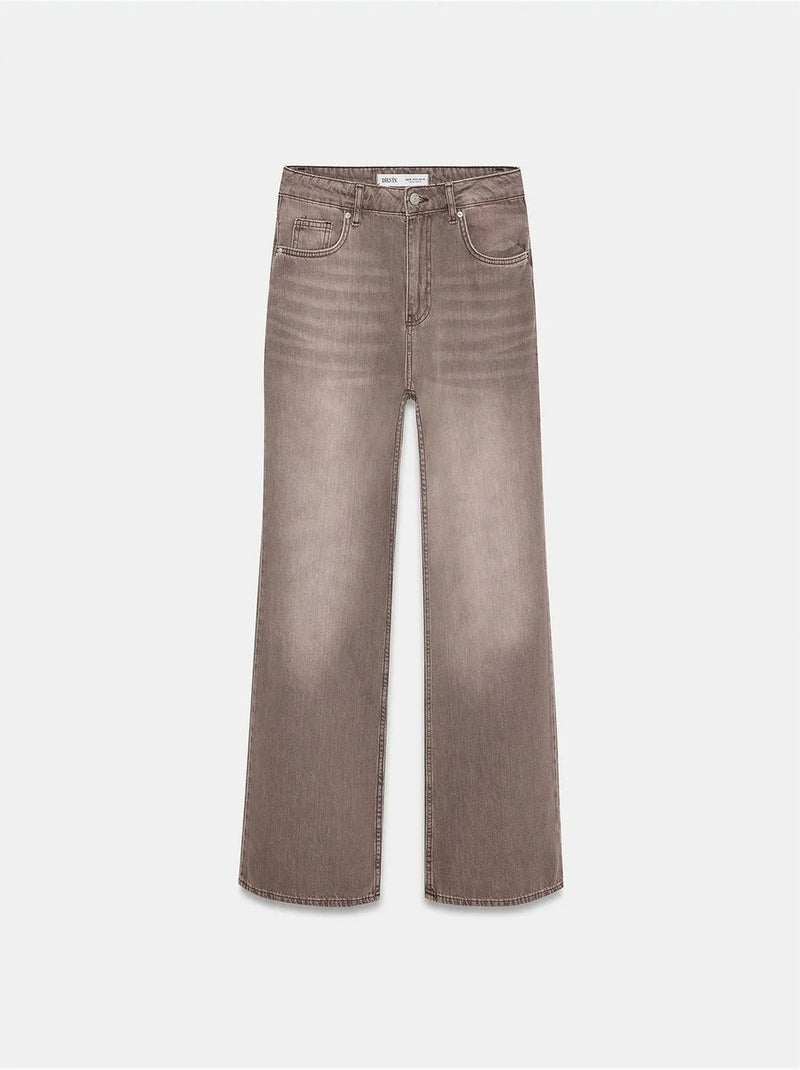 Vaqueros de denim de algodón de tiro alto y pernera ancha dilvin Marrón - Kiabi