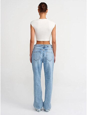 Vaqueros de denim de algodón de tiro alto y pierna recta dilvin