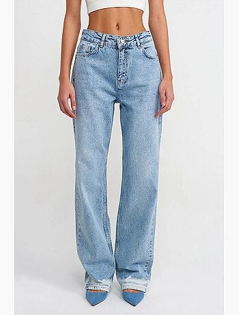 Vaqueros de denim de algodón de tiro alto y pierna recta dilvin