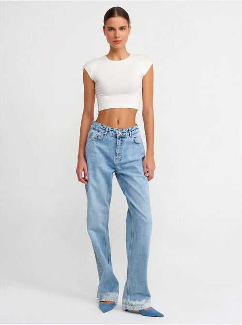 Vaqueros de denim de algodón de tiro alto y pierna recta dilvin - Kiabi Vaqueros de denim de algodón de tiro alto y pierna recta dilvin - Kiabi