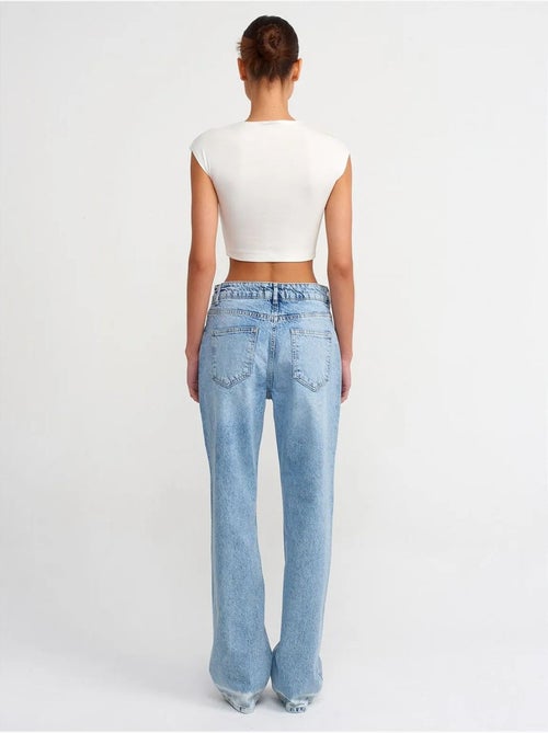 Vaqueros de denim de algodón de tiro alto y pierna recta dilvin - Kiabi Vaqueros de denim de algodón de tiro alto y pierna recta dilvin - Kiabi