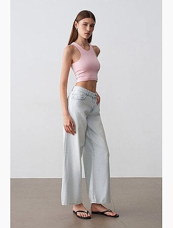 Vaqueros de denim de algodón de tiro bajo y pernera ancha dilvin