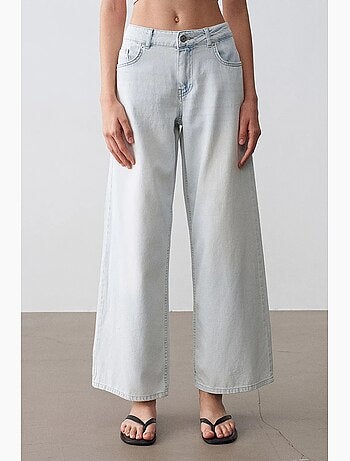 Vaqueros de denim de algodón de tiro bajo y pernera ancha dilvin