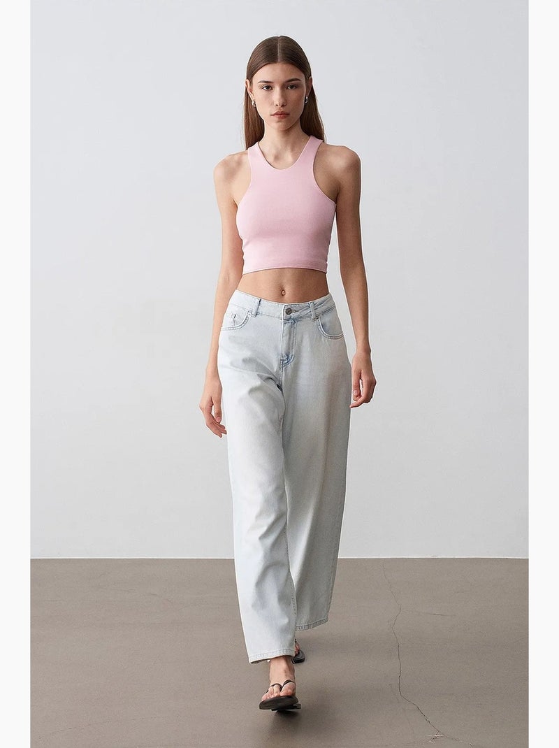 Vaqueros de denim de algodón de tiro bajo y pernera ancha dilvin Azul claro - Kiabi
