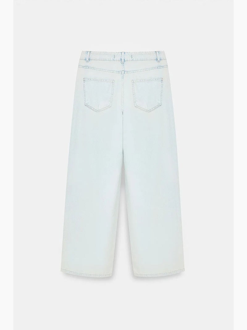 Vaqueros de denim de algodón de tiro bajo y pernera ancha dilvin Azul claro - Kiabi