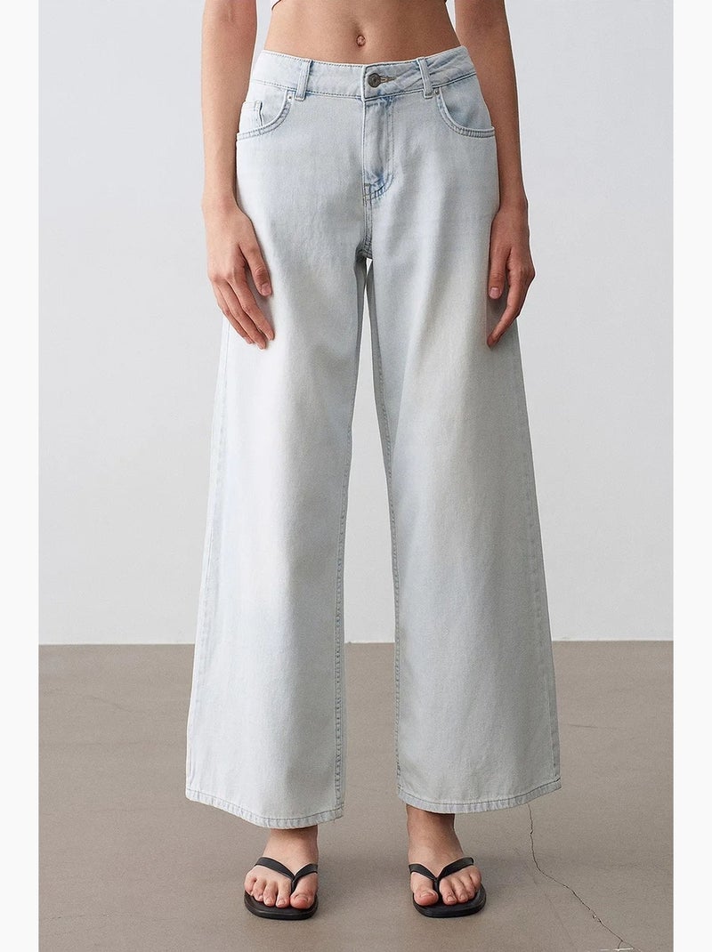 Vaqueros de denim de algodón de tiro bajo y pernera ancha dilvin Azul claro - Kiabi