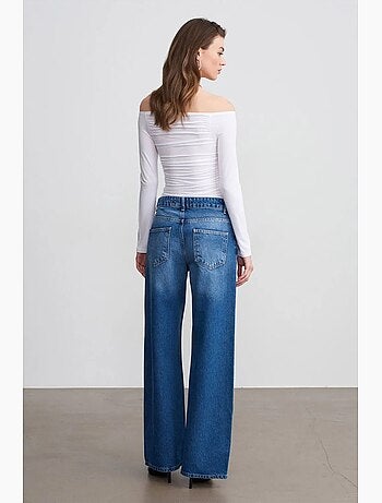 Vaqueros de denim de algodón de tiro bajo y pernera ancha dilvin