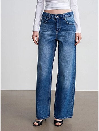 Vaqueros de denim de algodón de tiro bajo y pernera ancha dilvin