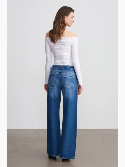 Vaqueros de denim de algodón de tiro bajo y pernera ancha dilvin - Kiabi Vaqueros de denim de algodón de tiro bajo y pernera ancha dilvin - Kiabi