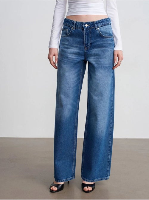 Vaqueros de denim de algodón de tiro bajo y pernera ancha dilvin - Kiabi Vaqueros de denim de algodón de tiro bajo y pernera ancha dilvin - Kiabi