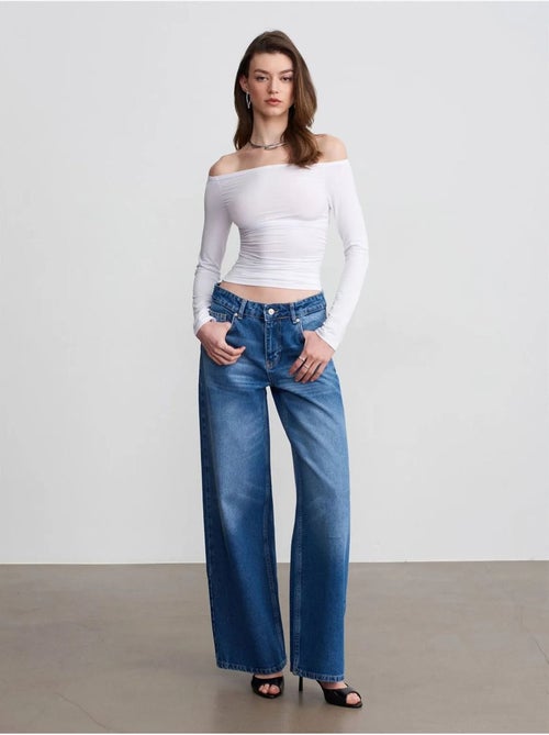 Vaqueros de denim de algodón de tiro bajo y pernera ancha dilvin - Kiabi Vaqueros de denim de algodón de tiro bajo y pernera ancha dilvin - Kiabi