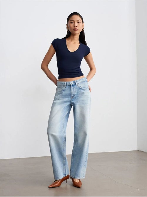 Vaqueros de denim de algodón de tiro bajo y pernera recta dilvin - Kiabi