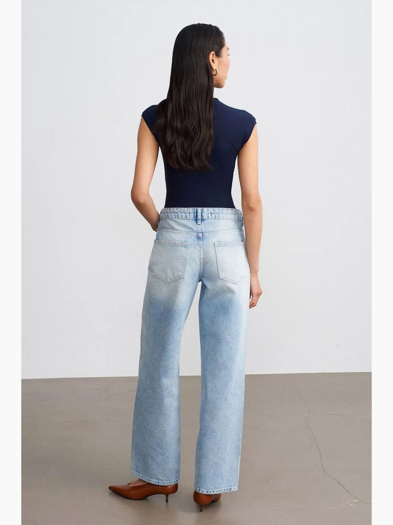Vaqueros de denim de algodón de tiro bajo y pernera recta dilvin Azul claro - Kiabi