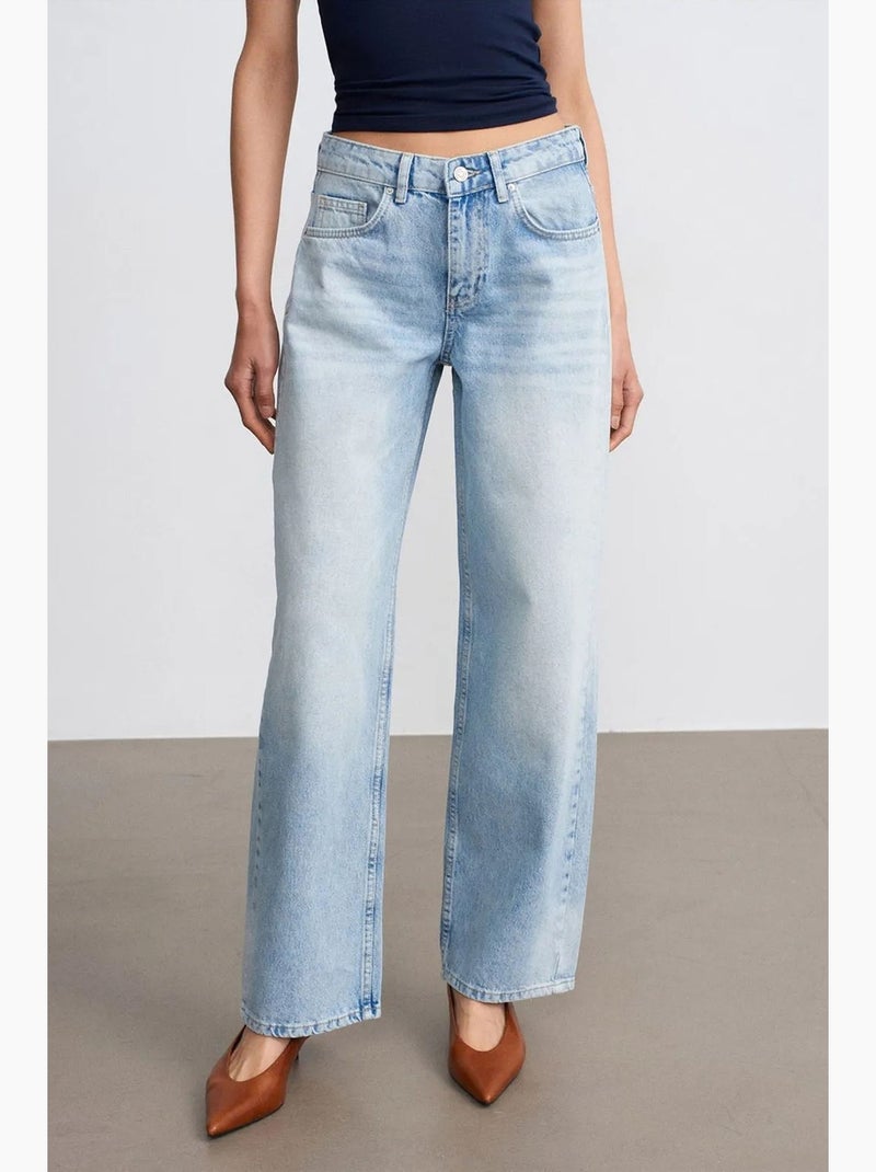 Vaqueros de denim de algodón de tiro bajo y pernera recta dilvin Azul claro - Kiabi