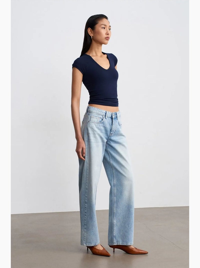 Vaqueros de denim de algodón de tiro bajo y pernera recta dilvin Azul claro - Kiabi