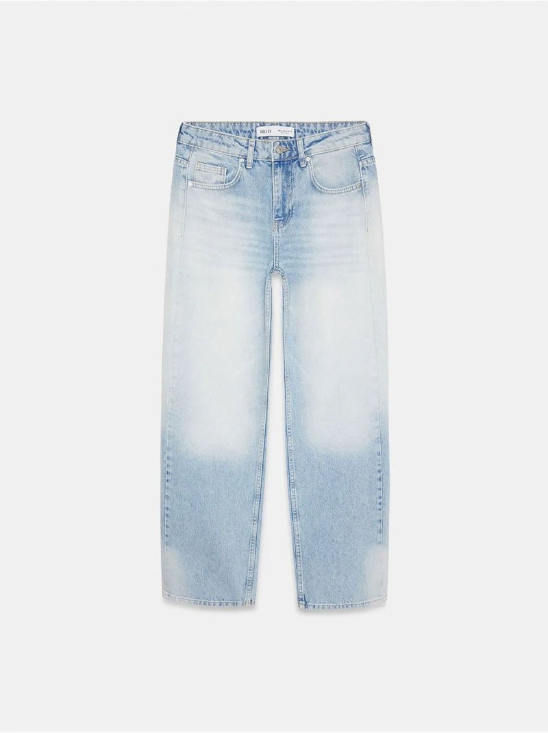 Vaqueros de denim de algodón de tiro bajo y pernera recta dilvin Azul claro - Kiabi