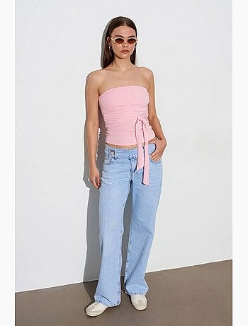 Vaqueros de denim de algodón de tiro medio y pernera ancha dilvin