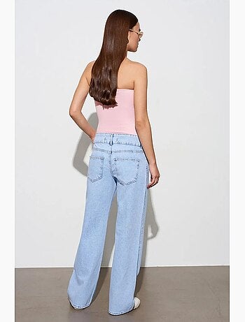 Vaqueros de denim de algodón de tiro medio y pernera ancha dilvin