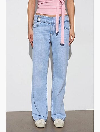 Vaqueros de denim de algodón de tiro medio y pernera ancha dilvin